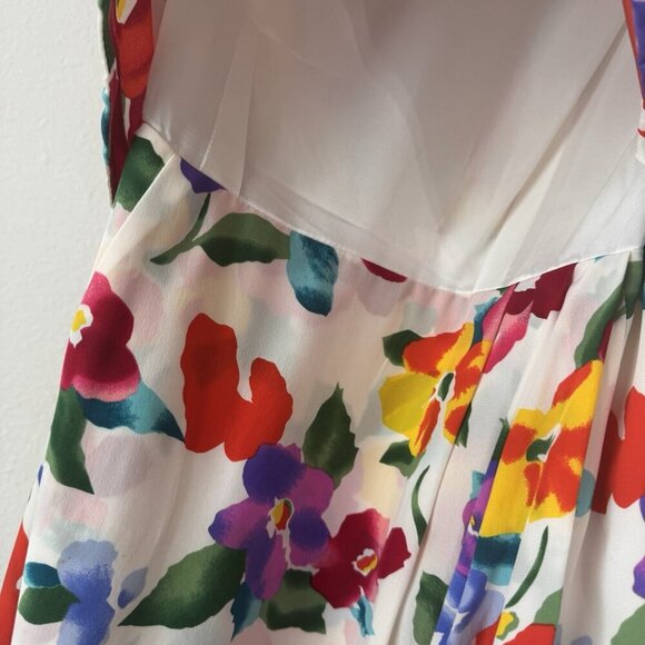 Vintage MAGGY LONDON Dress Size 6 100% Silk White Floral Sheath Colorful 50s - Picture 5 of 10